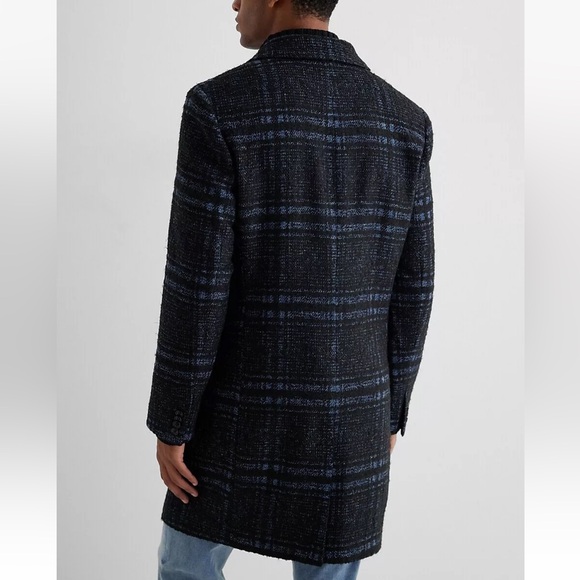 EXPRESS BLUE PRINT PLAID WOOL BLEND TOPCOAT COAT Small - Picture 13 of 15
